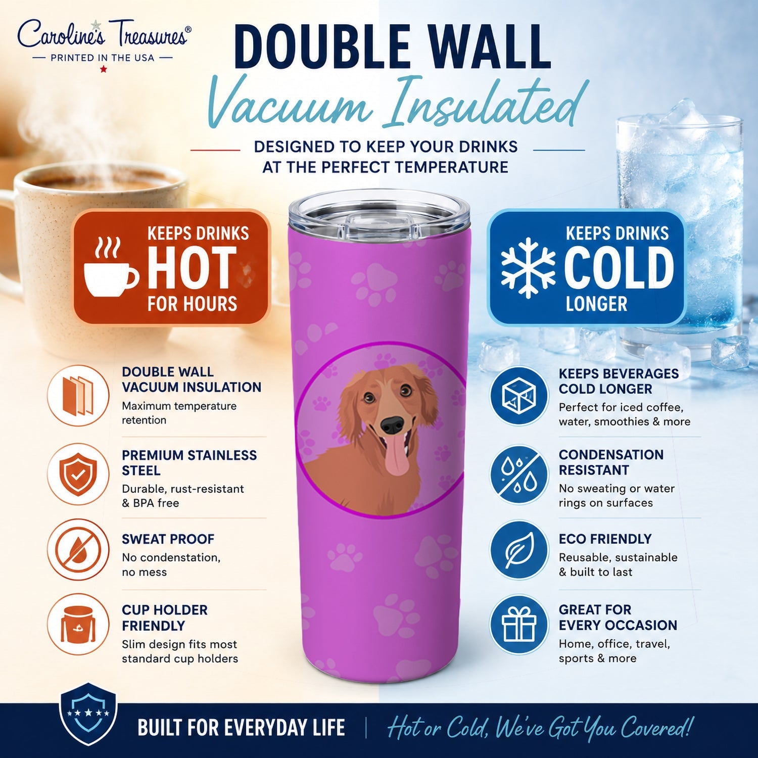 Dachshund Red #1 Stainless Steel Skinny Tumbler 20 oz Vacuum Double Walled Reusable Insulated Travel Cup