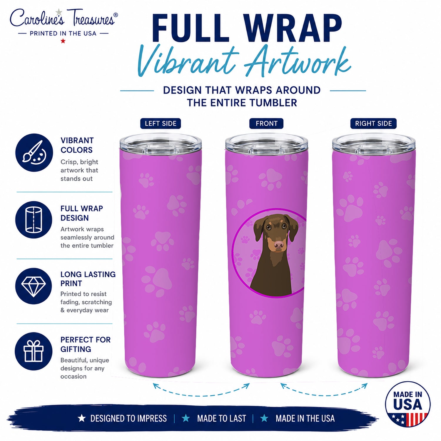 Doberman Pinscher Red and Rust Natural Ears #2 Stainless Steel Skinny Tumbler 20 oz Vacuum Double Walled Reusable Insulated Travel Cup