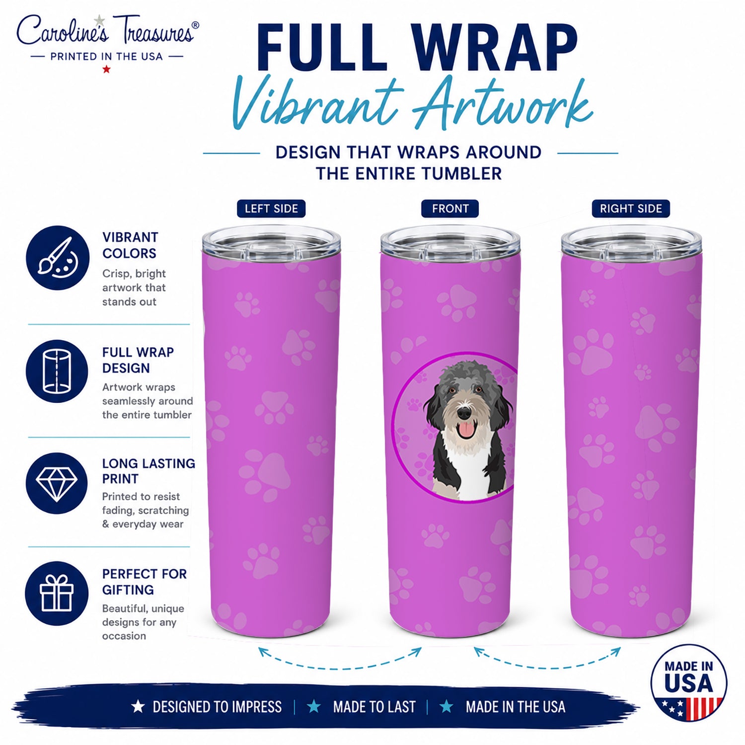 Doodle Black Tricolor #1 Stainless Steel Skinny Tumbler 20 oz Vacuum Double Walled Reusable Insulated Travel Cup