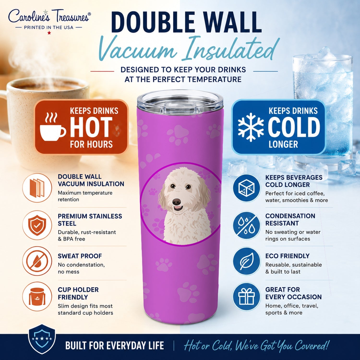 Doodle Cream #1 Stainless Steel Skinny Tumbler 20 oz Vacuum Double Walled Reusable Insulated Travel Cup