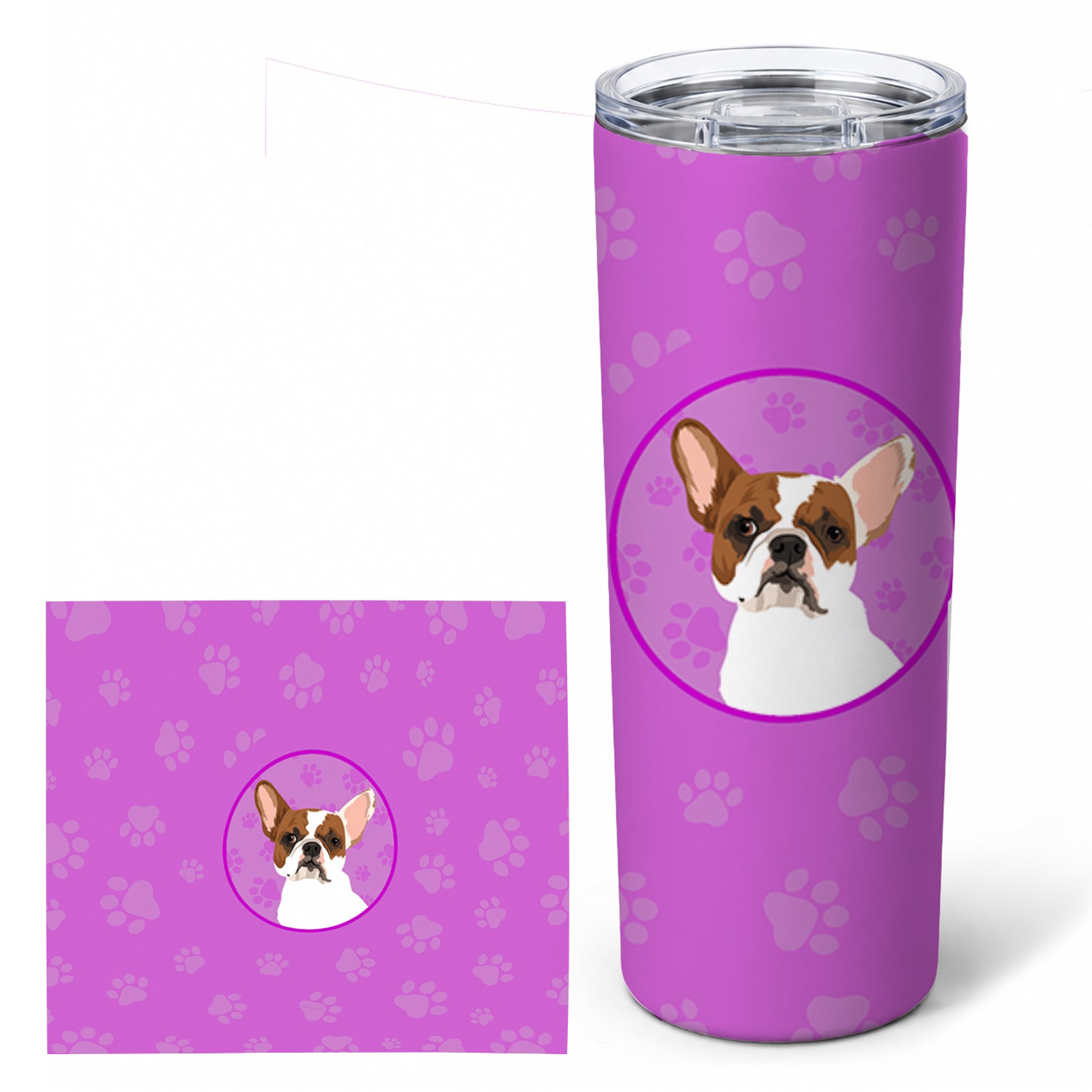 French Bulldog White #2 Stainless Steel Skinny Tumbler 20 oz Vacuum Double Walled Reusable Insulated Travel Cup
