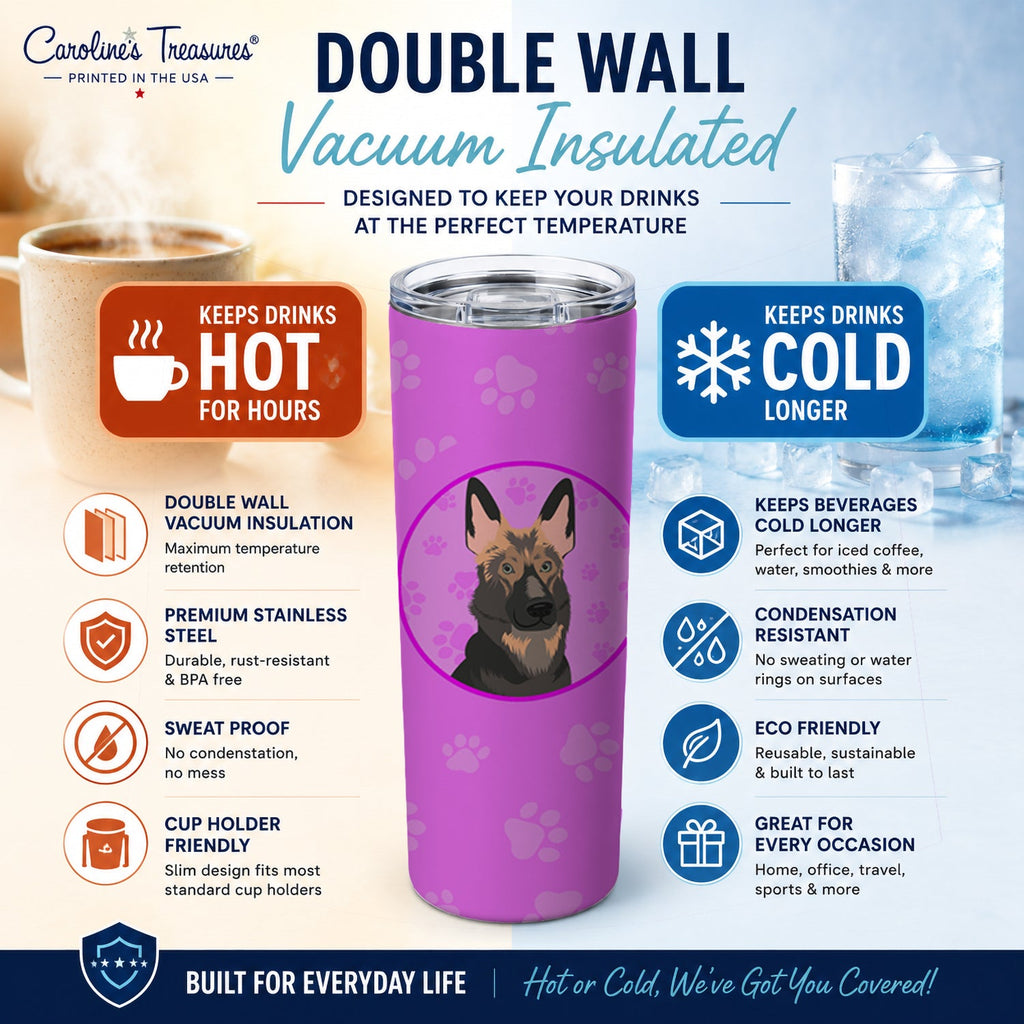German Shepherd Puppy Stainless Steel Skinny Tumbler 20 oz Vacuum Double Walled Reusable Insulated Travel Cup