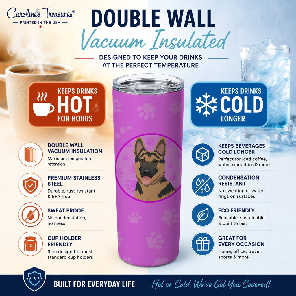 German Shepherd Red and Black Stainless Steel Skinny Tumbler 20 oz Vacuum Double Walled Reusable Insulated Travel Cup