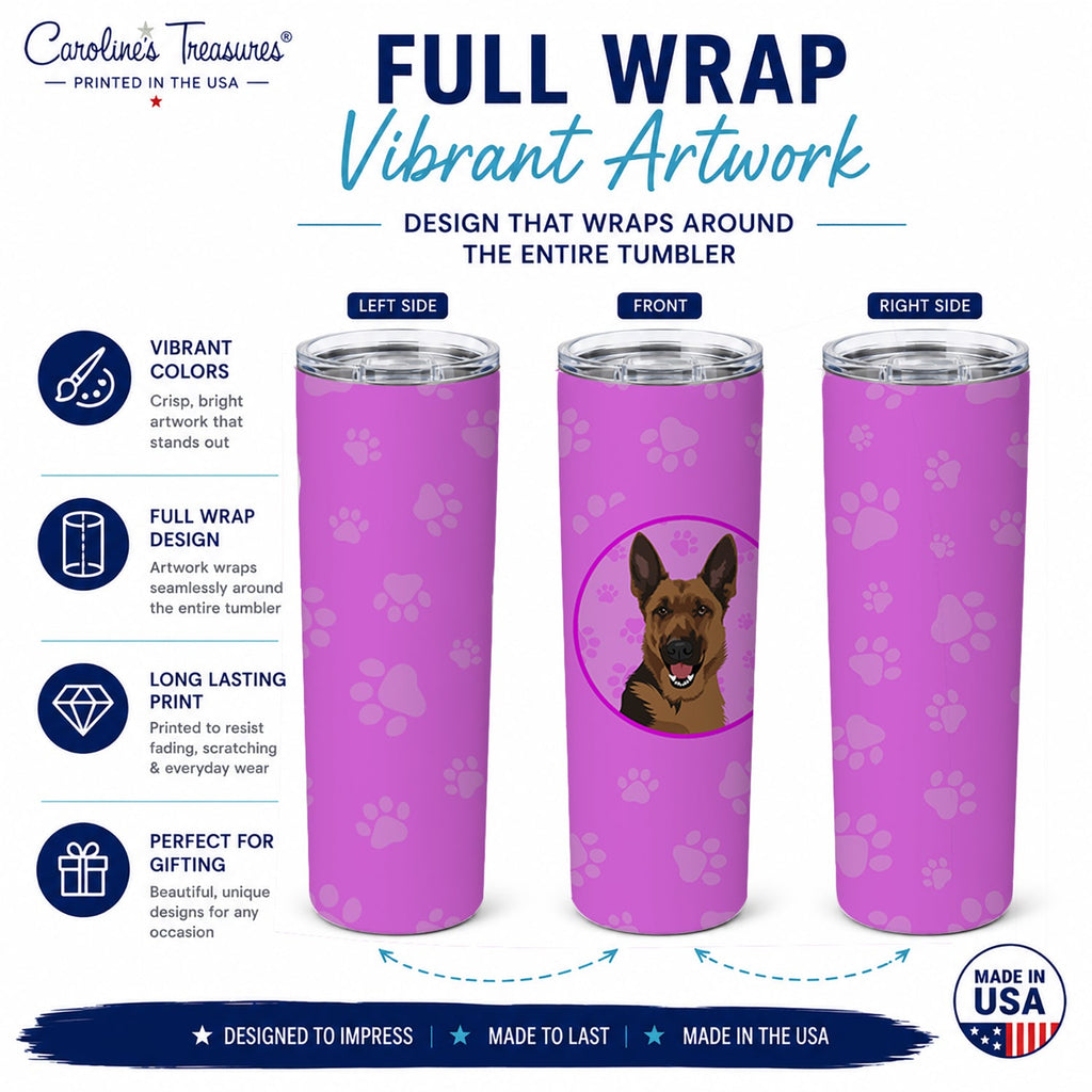 German Shepherd Black and Tan #2 Stainless Steel Skinny Tumbler 20 oz Vacuum Double Walled Reusable Insulated Travel Cup