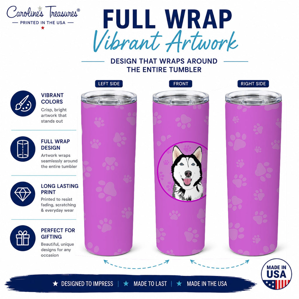 Siberian Husky Black and White #1 Stainless Steel Skinny Tumbler 20 oz Vacuum Double Walled Reusable Insulated Travel Cup