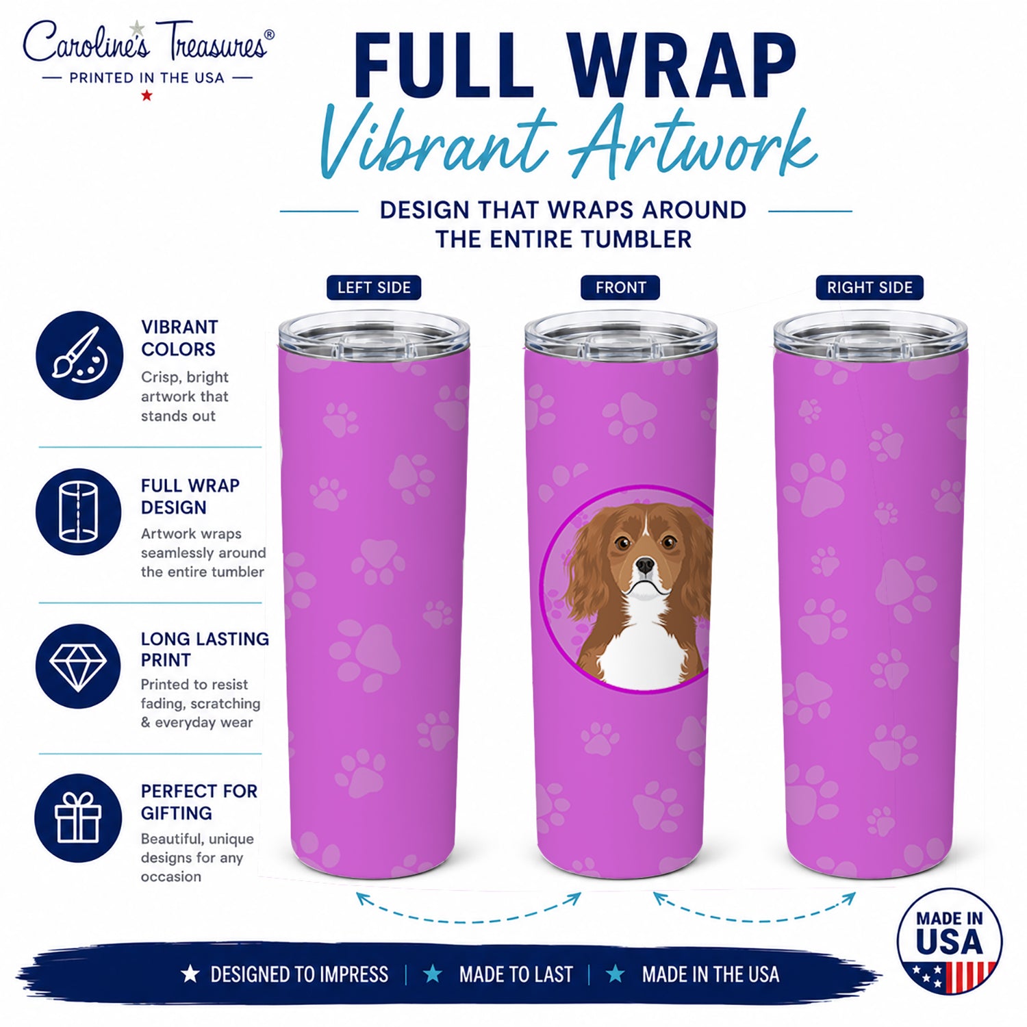 Cavalier King Charles Spaniel Ruby Stainless Steel Skinny Tumbler 20 oz Vacuum Double Walled Reusable Insulated Travel Cup