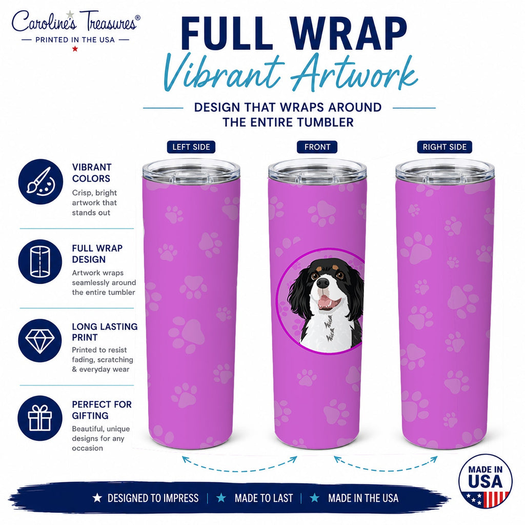 Cavalier King Charles Spaniel Tricolor #2 Stainless Steel Skinny Tumbler 20 oz Vacuum Double Walled Reusable Insulated Travel Cup