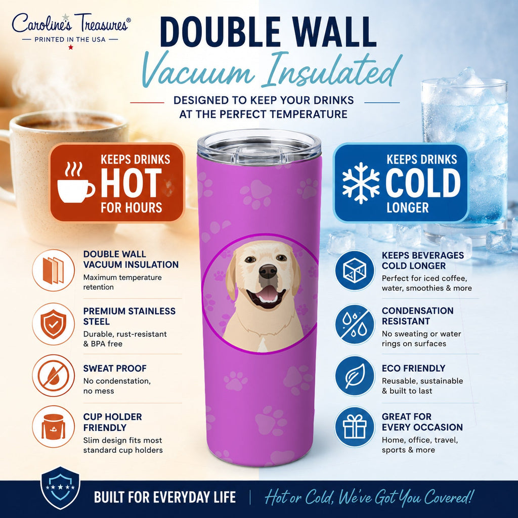 Labrador Retriever Yellow #2 Stainless Steel Skinny Tumbler 20 oz Vacuum Double Walled Reusable Insulated Travel Cup