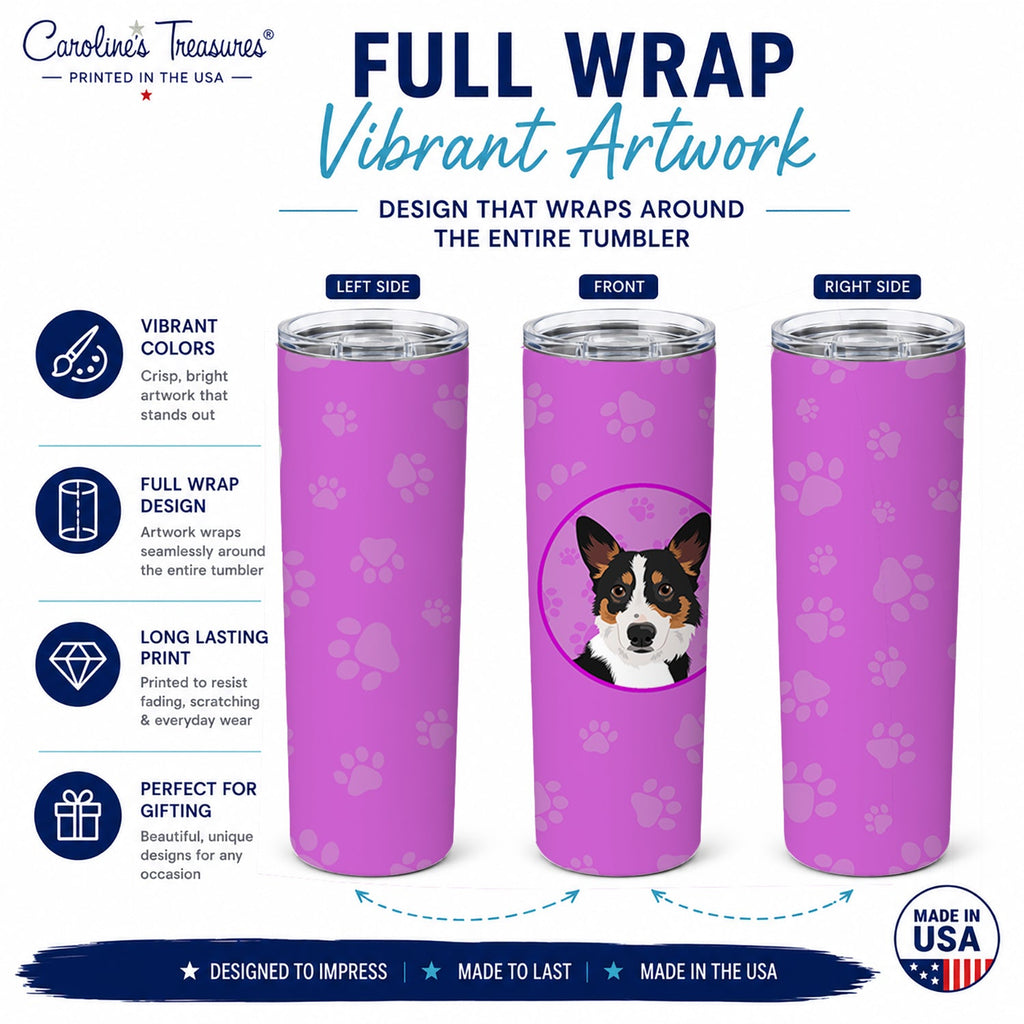 Pembroke Welsh Corgi Tricolor Black-Headed #1 Stainless Steel Skinny Tumbler 20 oz Vacuum Double Walled Reusable Insulated Travel Cup