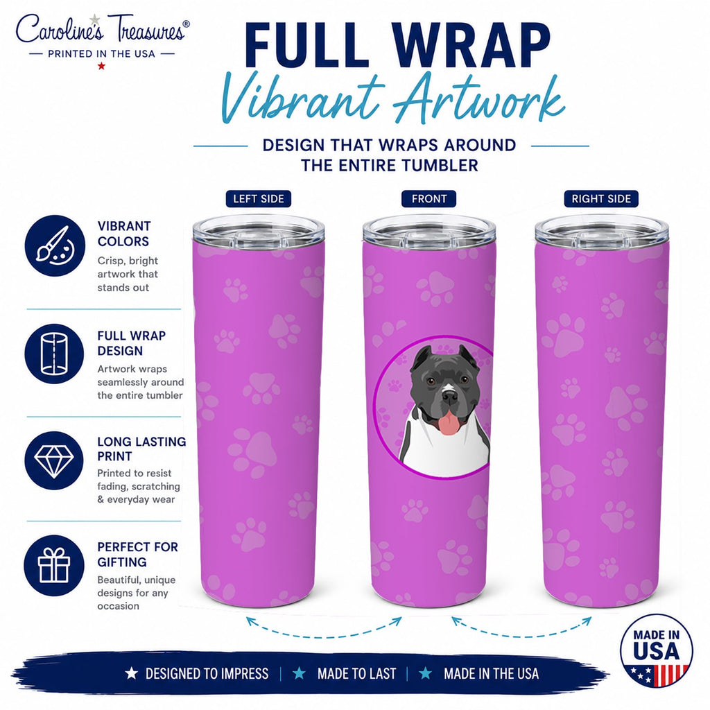Pit Bull Blue #7 Stainless Steel Skinny Tumbler 20 oz Vacuum Double Walled Reusable Insulated Travel Cup