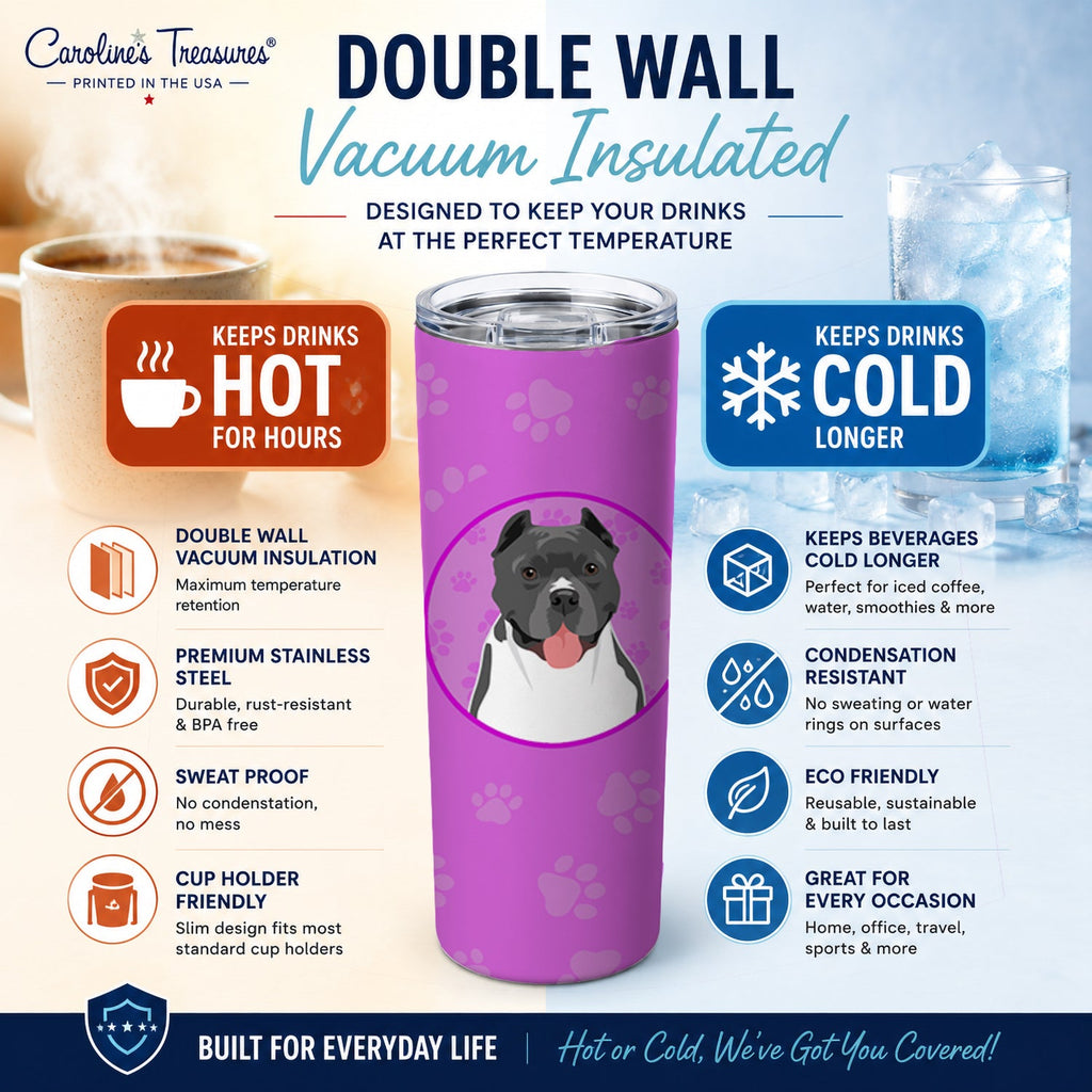 Pit Bull Blue #7 Stainless Steel Skinny Tumbler 20 oz Vacuum Double Walled Reusable Insulated Travel Cup