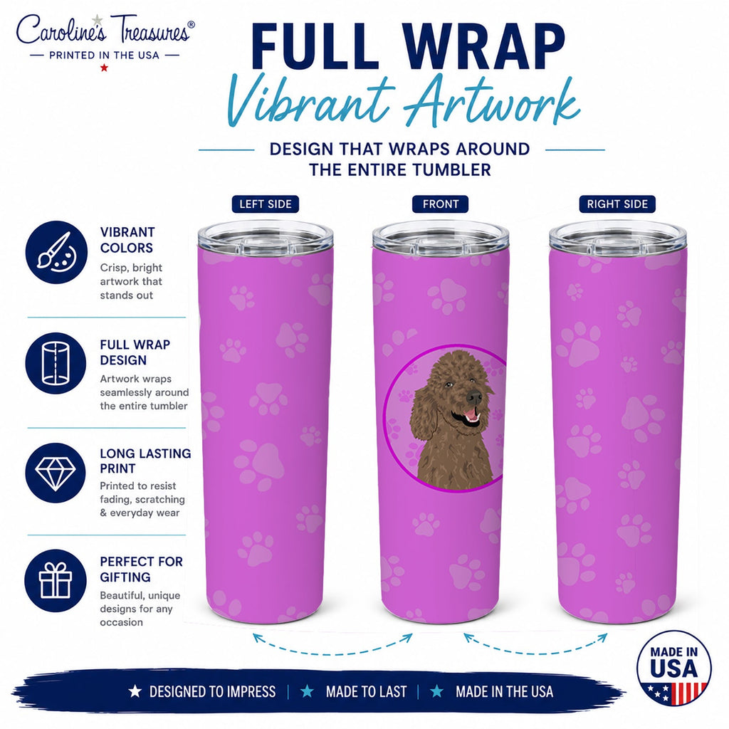 Poodle Standard Brown Stainless Steel Skinny Tumbler 20 oz Vacuum Double Walled Reusable Insulated Travel Cup