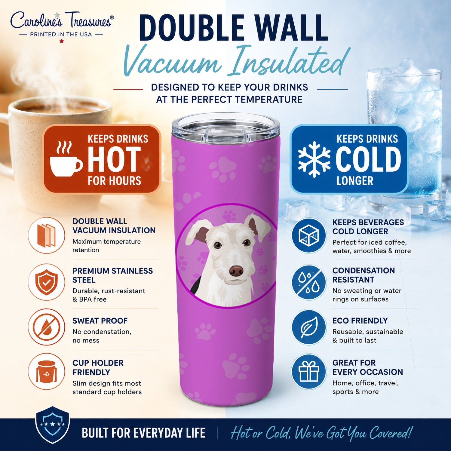 Schnauzer Parti Stainless Steel Skinny Tumbler 20 oz Vacuum Double Walled Reusable Insulated Travel Cup