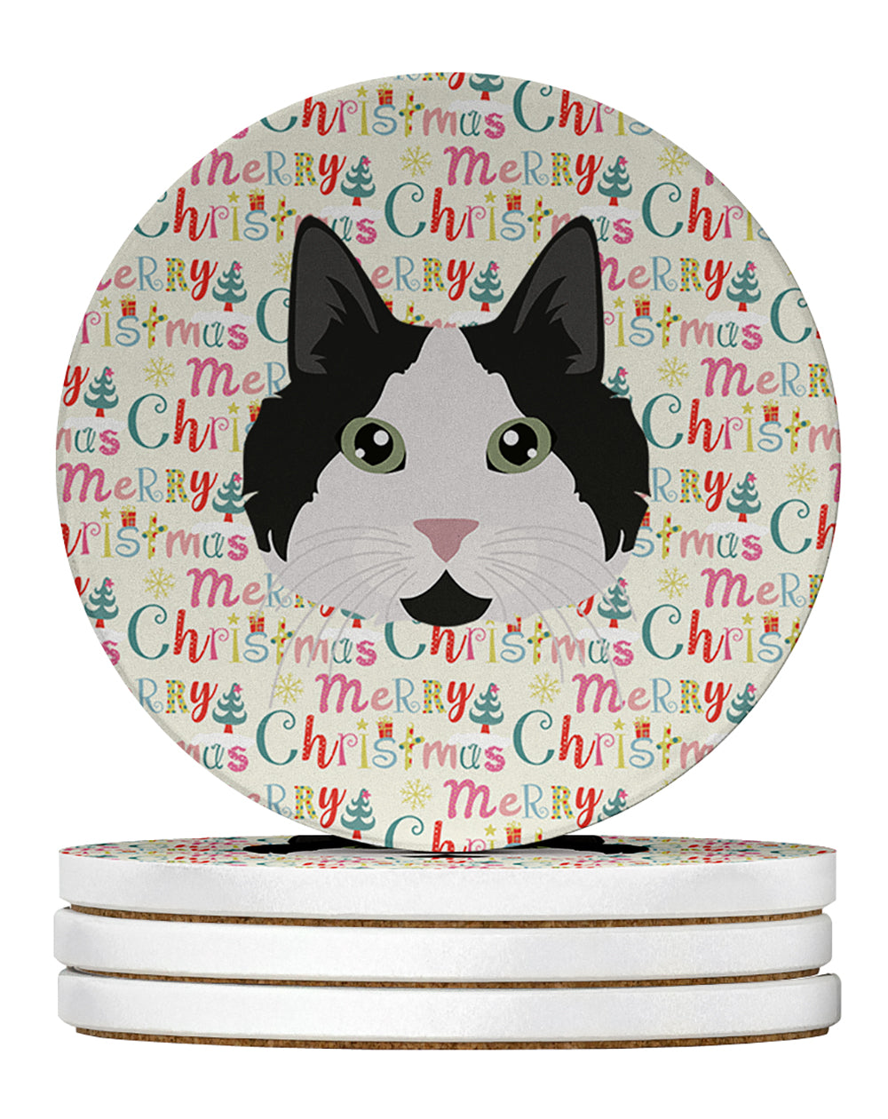 Cymric Cat Christmas Large Sandstone Coasters Pack of 4
