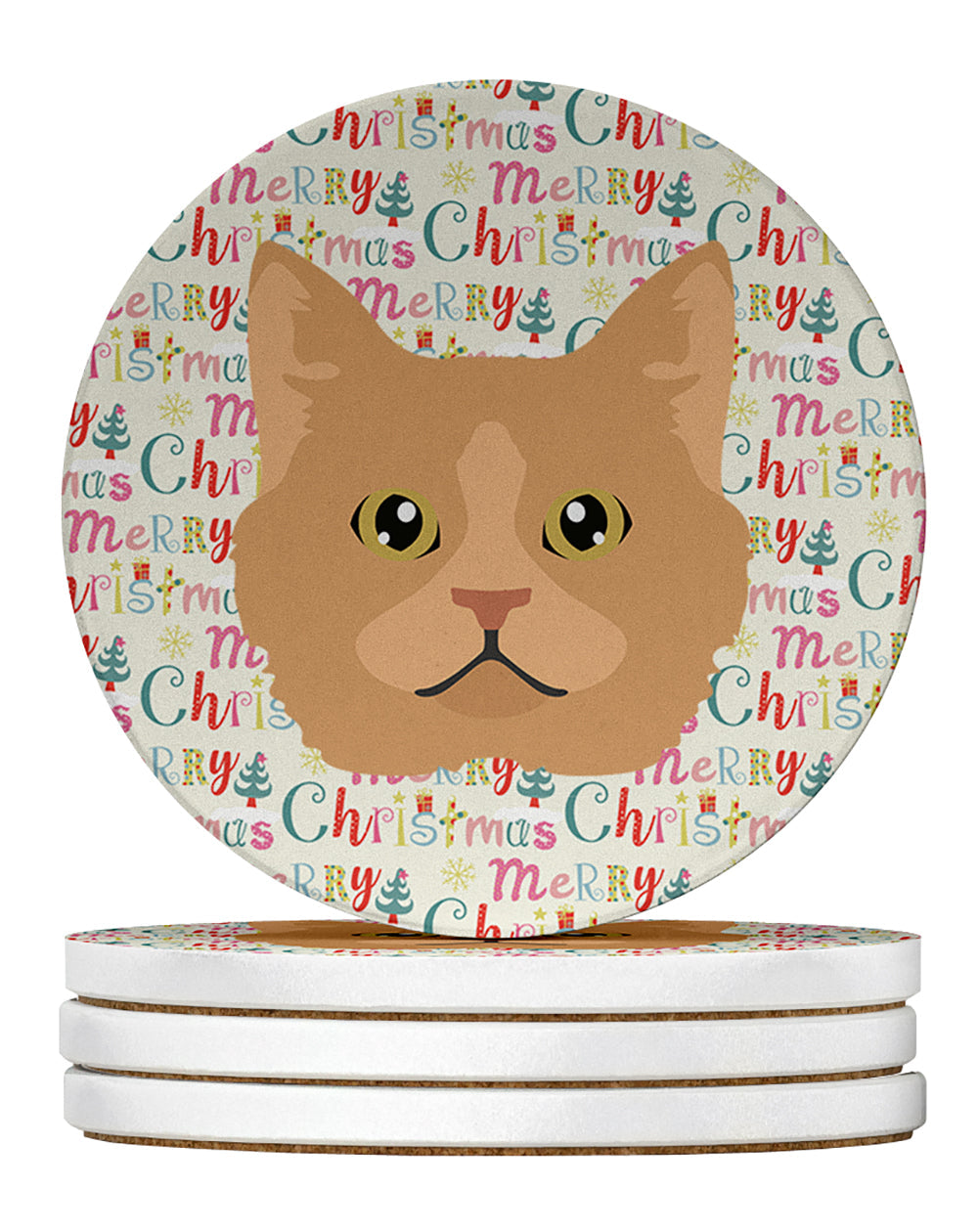 Selkirk Rex Cat Christmas Large Sandstone Coasters Pack of 4