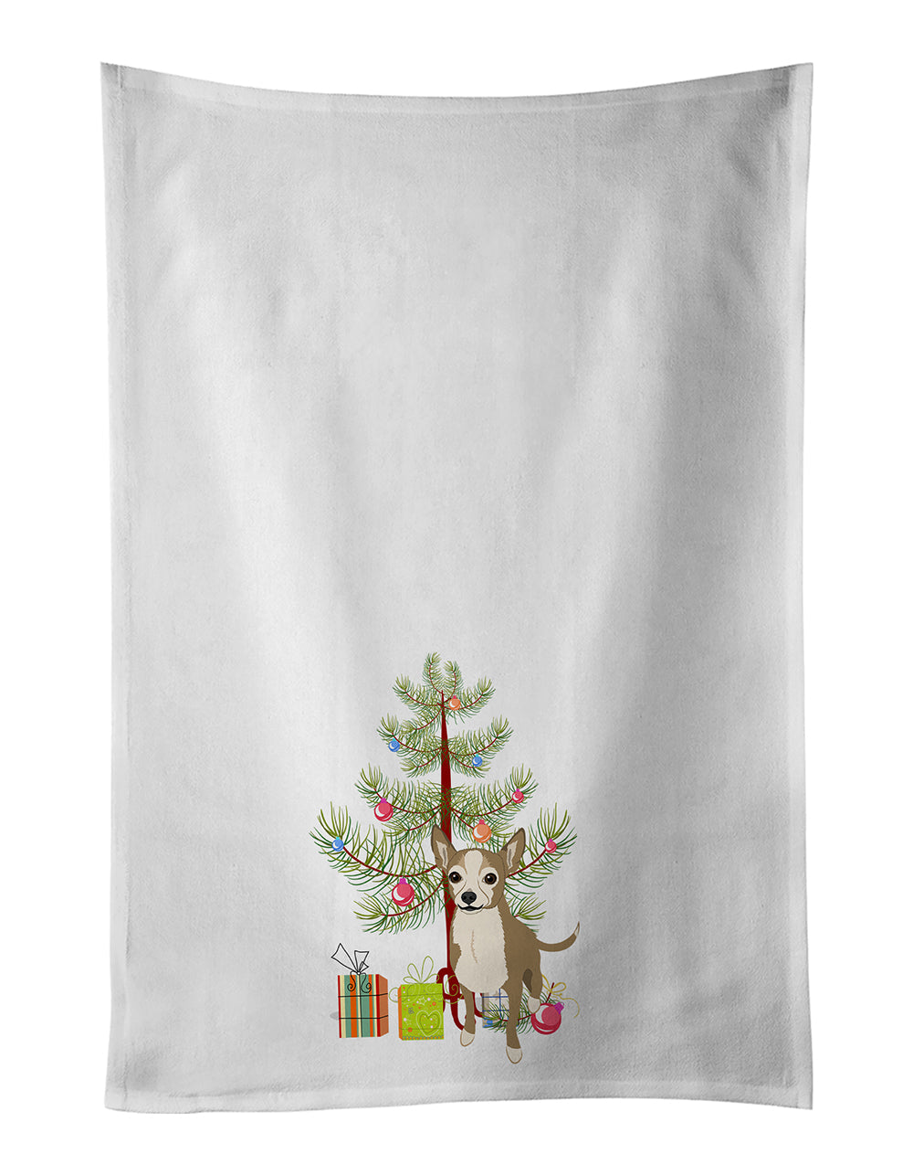 Chihuahua Silver and Tan Christmas Kitchen Towel Set of 2 White Dish Towels Decorative Bathroom Hand towel for Hand, Face, Hair, Yoga, Tea, Dishcloth, 19 X 28", White
