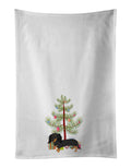 Dachshund Black and Tan #2 Christmas Kitchen Towel Set of 2 White Dish Towels Decorative Bathroom Hand towel for Hand, Face, Hair, Yoga, Tea, Dishcloth, 19 X 28", White