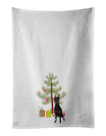 Doberman Pinscher Black Cropped Ears Christmas Kitchen Towel Set of 2 White Dish Towels Decorative Bathroom Hand towel for Hand, Face, Hair, Yoga, Tea, Dishcloth, 19 X 28", White