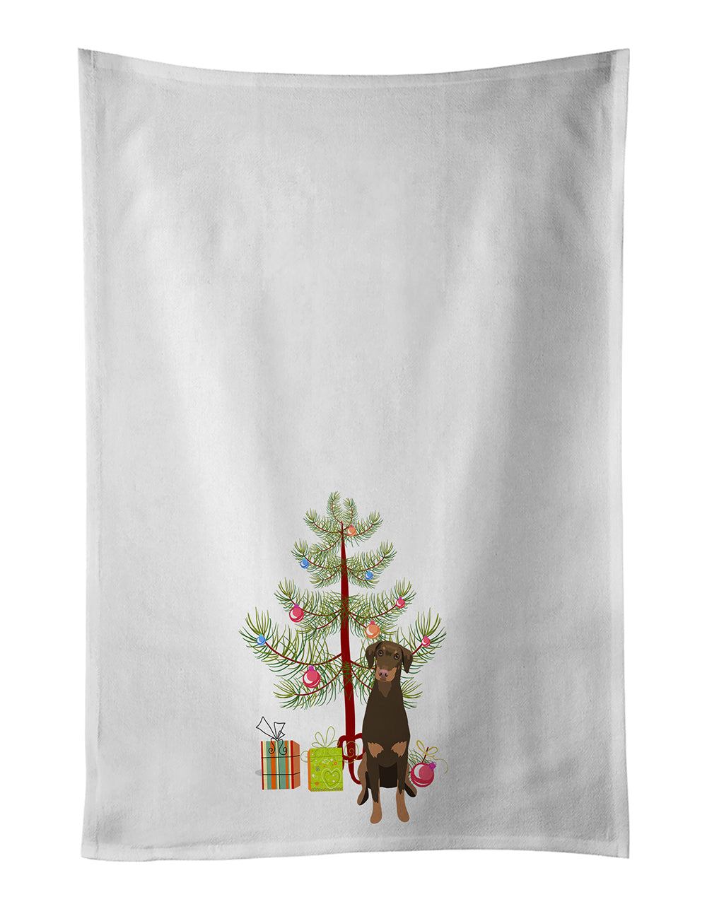 Doberman Pinscher Red and Rust Natural Ears #2 Christmas Kitchen Towel Set of 2 White Dish Towels Decorative Bathroom Hand towel for Hand, Face, Hair, Yoga, Tea, Dishcloth, 19 X 28", White