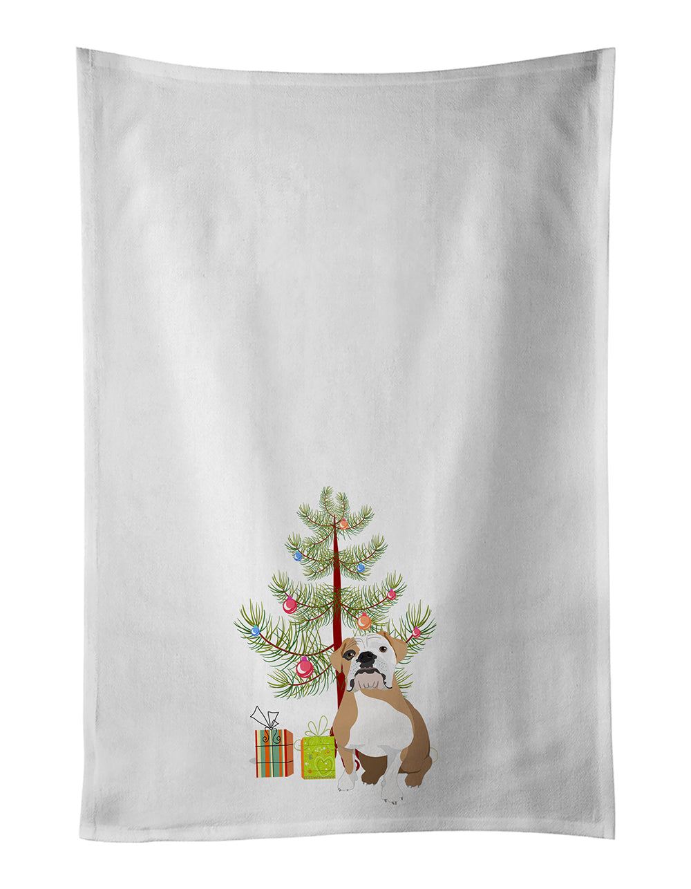 English Bulldog Fawn and White Christmas Kitchen Towel Set of 2 White Dish Towels Decorative Bathroom Hand towel for Hand, Face, Hair, Yoga, Tea, Dishcloth, 19 X 28", White
