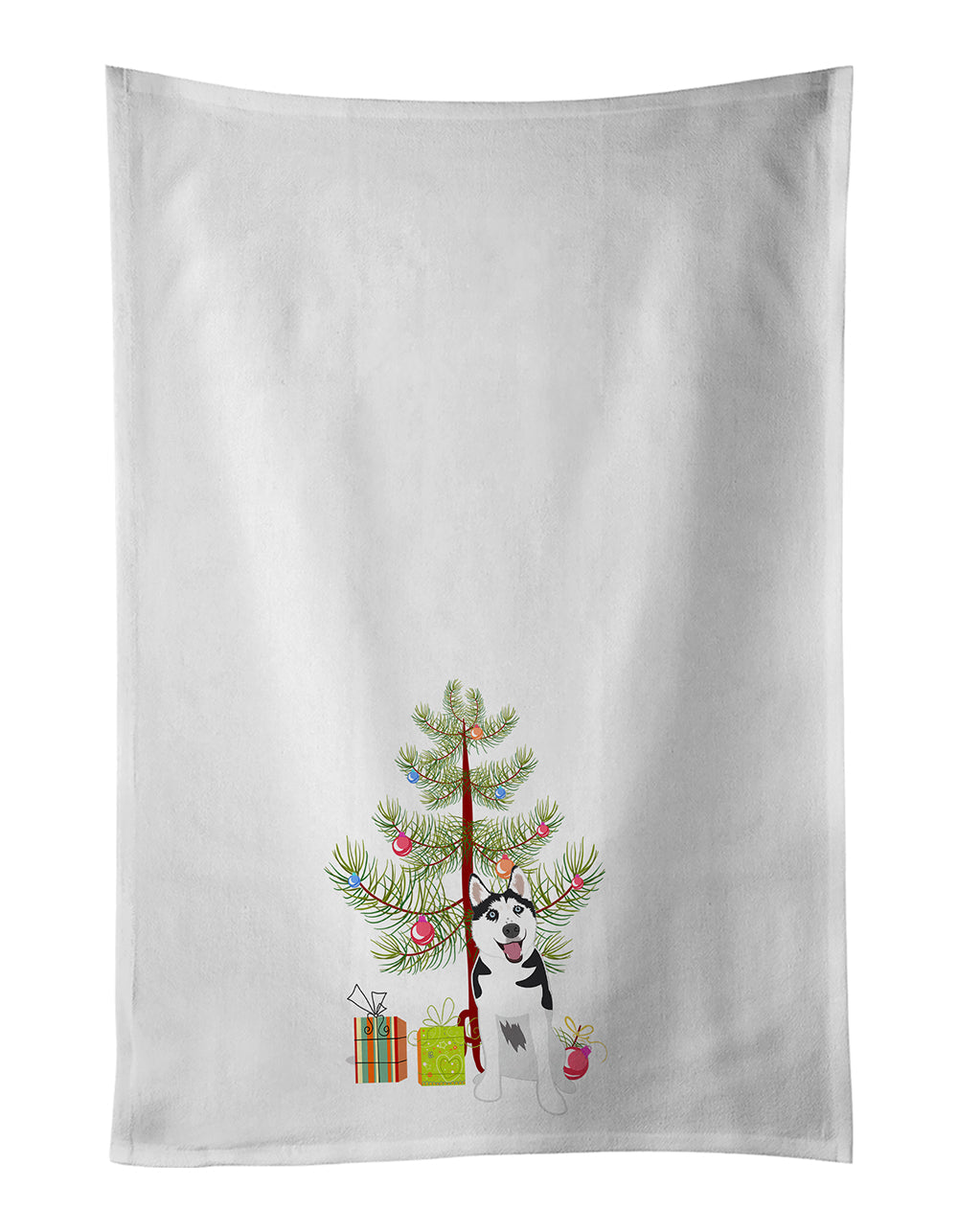 Siberian Husky Black and White #2 Christmas Kitchen Towel Set of 2 White Dish Towels Decorative Bathroom Hand towel for Hand, Face, Hair, Yoga, Tea, Dishcloth, 19 X 28", White