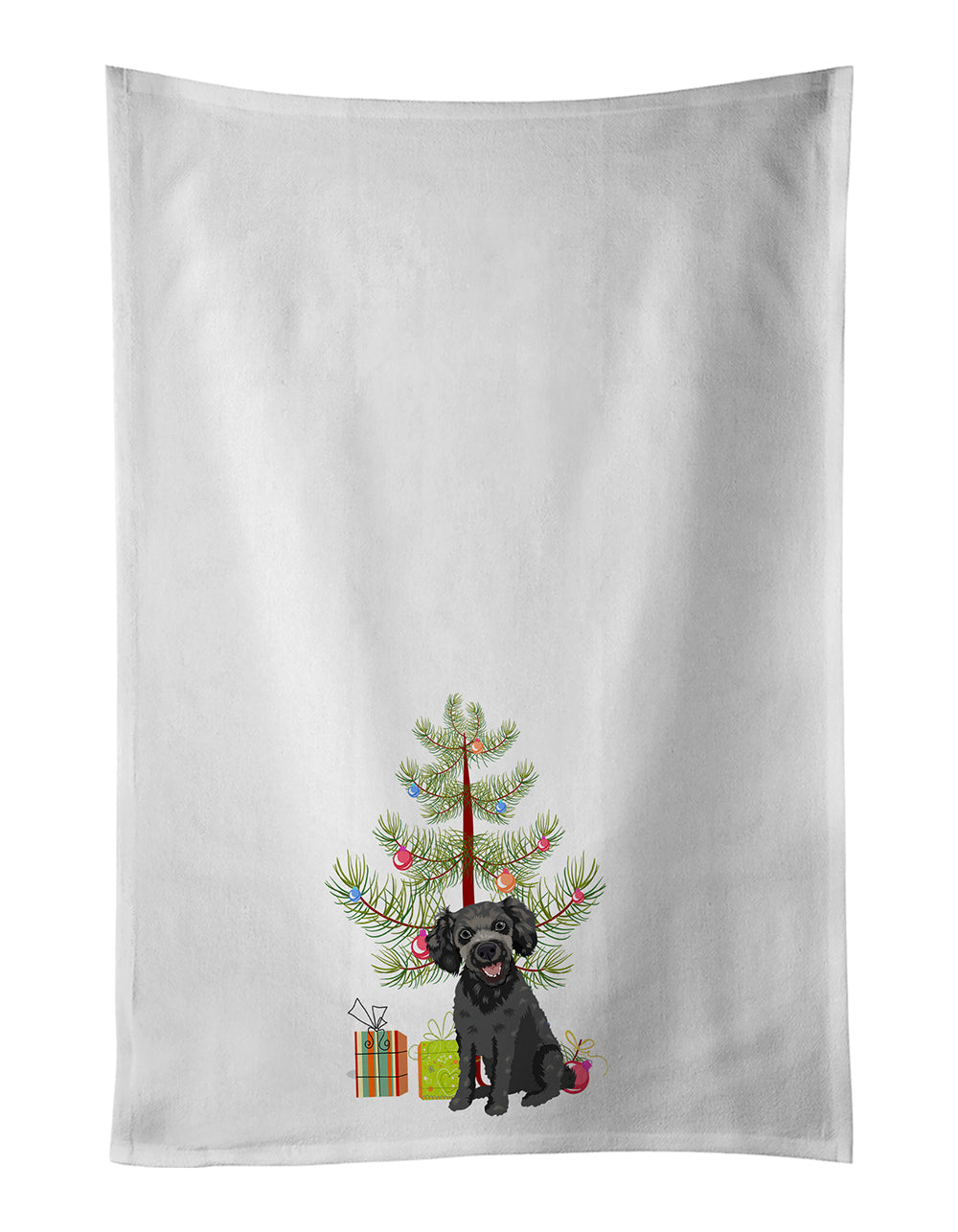 Poodle Toy Grey Christmas Kitchen Towel Set of 2 White Dish Towels Decorative Bathroom Hand towel for Hand, Face, Hair, Yoga, Tea, Dishcloth, 19 X 28", White