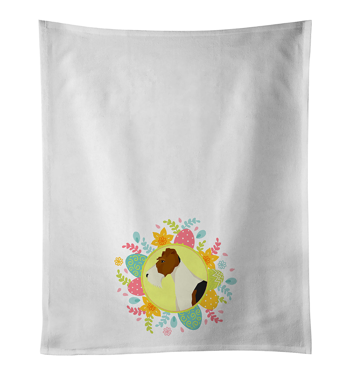 Fox Terrier Easter Kitchen Towel Set of 2 White Dish Towels Decorative Bathroom Hand towel for Hand, Face, Hair, Yoga, Tea, Dishcloth, 19 X 28", White