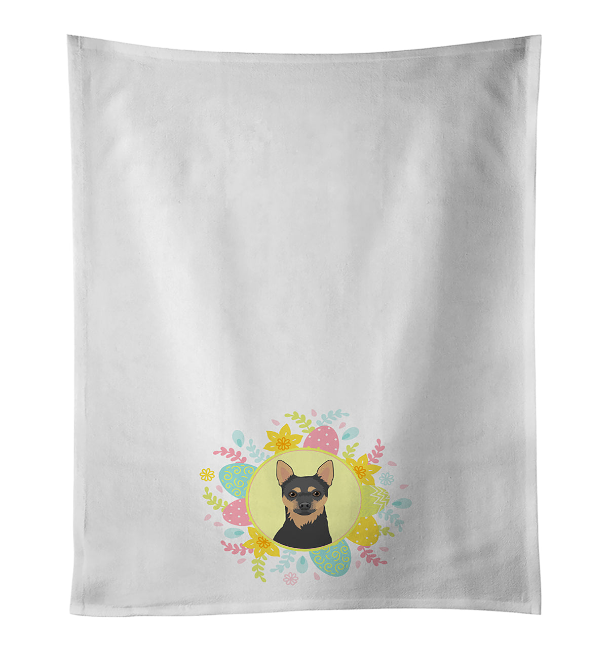 Chihuahua Black and Tan #1 Easter Kitchen Towel Set of 2 White Dish Towels Decorative Bathroom Hand towel for Hand, Face, Hair, Yoga, Tea, Dishcloth, 19 X 28", White