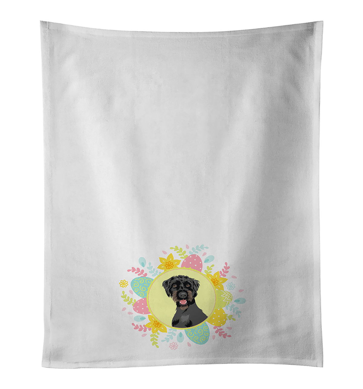 Doodle Black and Tan Easter Kitchen Towel Set of 2 White Dish Towels Decorative Bathroom Hand towel for Hand, Face, Hair, Yoga, Tea, Dishcloth, 19 X 28", White