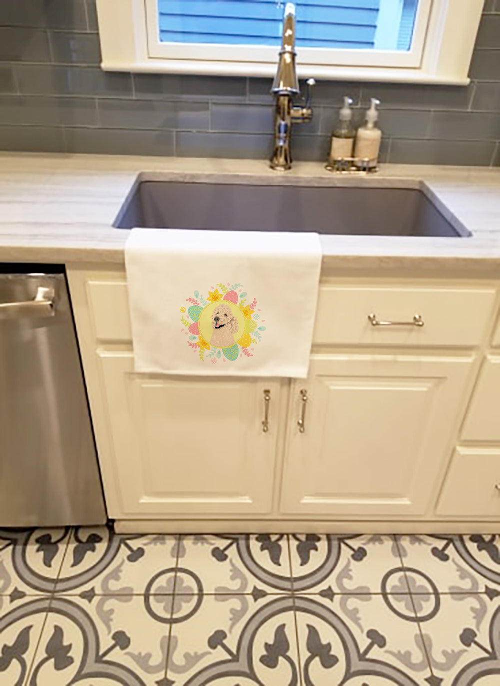 Poodle Standard Cafe Au Lait Easter Kitchen Towel Set of 2 White Dish Towels Decorative Bathroom Hand towel for Hand, Face, Hair, Yoga, Tea, Dishcloth, 19 X 28", White