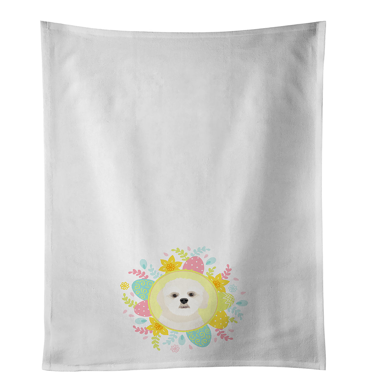 Shih-Tzu Gold #3 Easter Kitchen Towel Set of 2 White Dish Towels Decorative Bathroom Hand towel for Hand, Face, Hair, Yoga, Tea, Dishcloth, 19 X 28", White