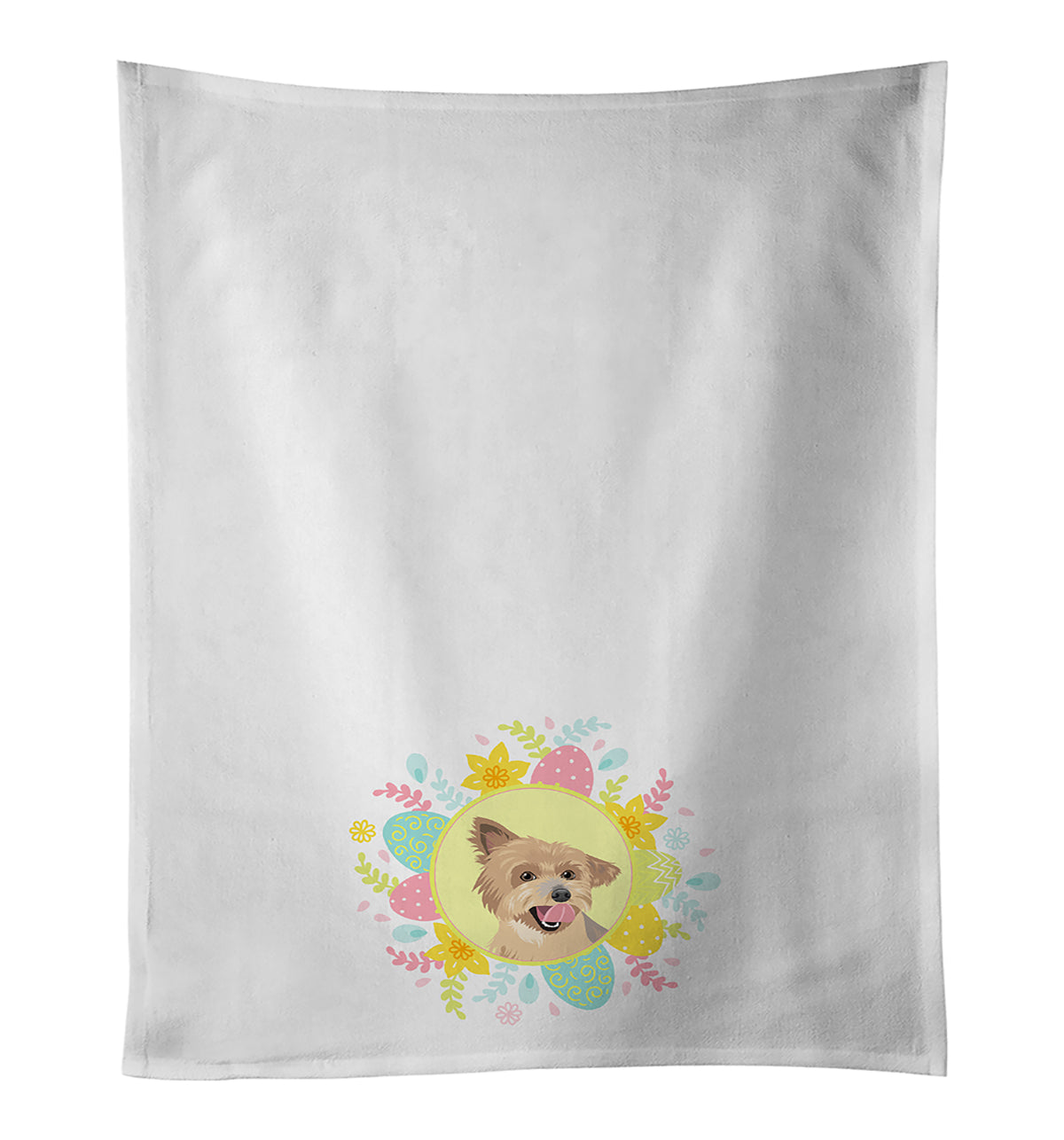 Yorkie Blue and Gold Easter Kitchen Towel Set of 2 White Dish Towels Decorative Bathroom Hand towel for Hand, Face, Hair, Yoga, Tea, Dishcloth, 19 X 28", White