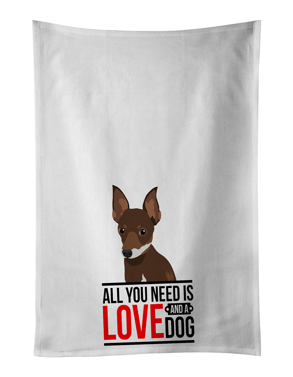 Chihuahua Chocolate and White #2  Kitchen Towel Set of 2 White Dish Towels Decorative Bathroom Hand towel for Hand, Face, Hair, Yoga, Tea, Dishcloth, 19 X 28", White