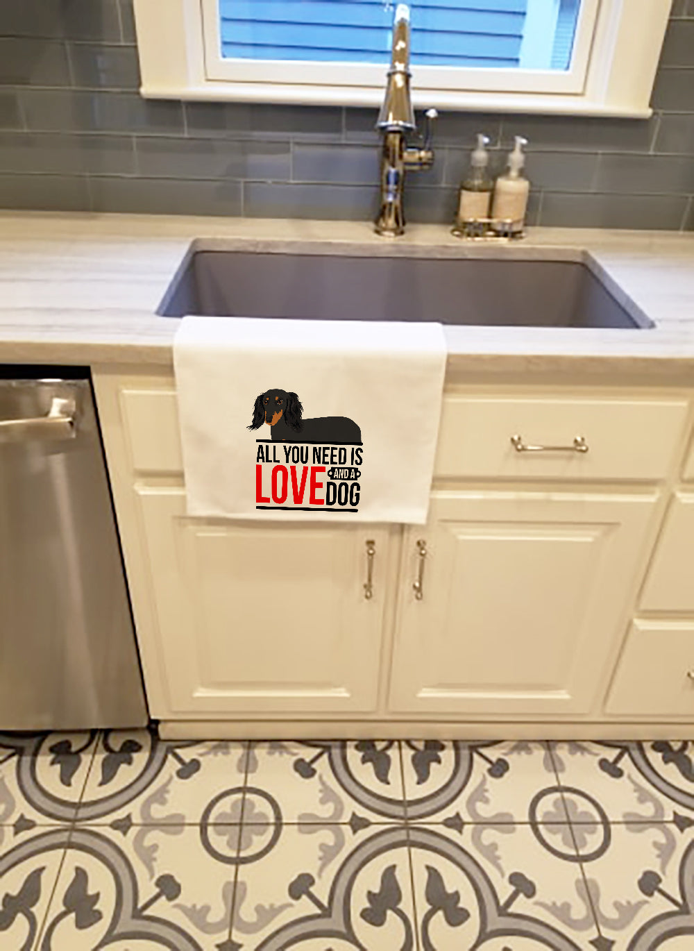 Dachshund Black and Tan #2  Kitchen Towel Set of 2 White Dish Towels Decorative Bathroom Hand towel for Hand, Face, Hair, Yoga, Tea, Dishcloth, 19 X 28", White