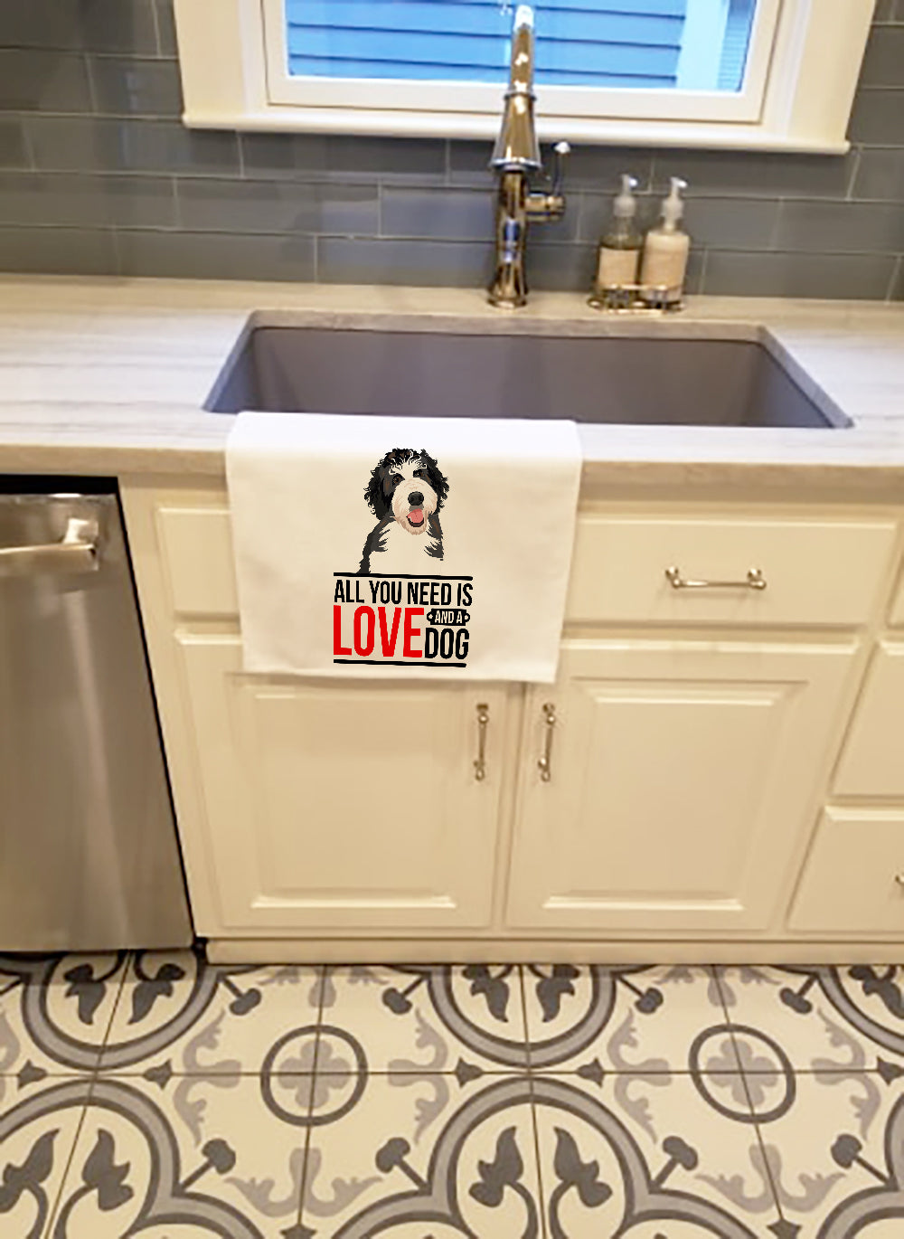 Doodle Silver and White #1  Kitchen Towel Set of 2 White Dish Towels Decorative Bathroom Hand towel for Hand, Face, Hair, Yoga, Tea, Dishcloth, 19 X 28", White