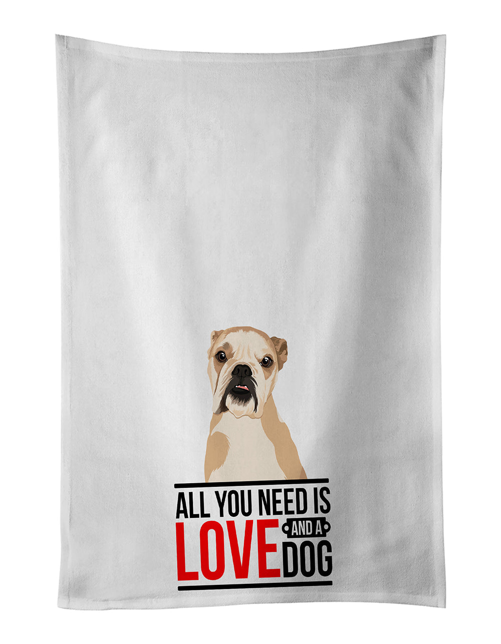 English Bulldog Fawn Puppy  Kitchen Towel Set of 2 White Dish Towels Decorative Bathroom Hand towel for Hand, Face, Hair, Yoga, Tea, Dishcloth, 19 X 28", White