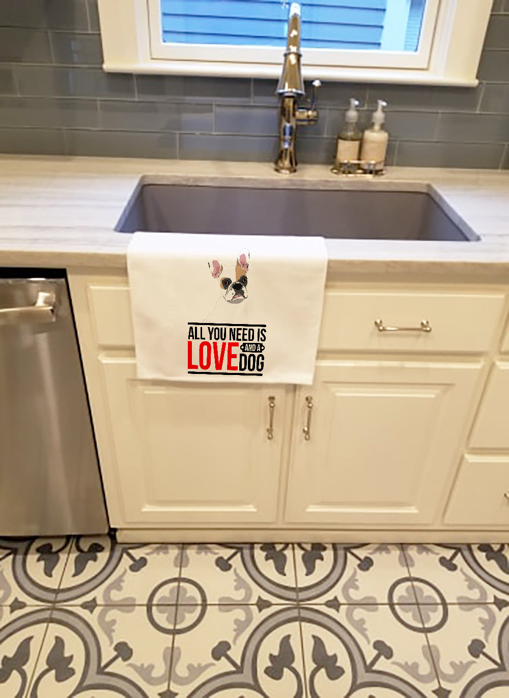 French Bulldog White #1  Kitchen Towel Set of 2 White Dish Towels Decorative Bathroom Hand towel for Hand, Face, Hair, Yoga, Tea, Dishcloth, 19 X 28", White