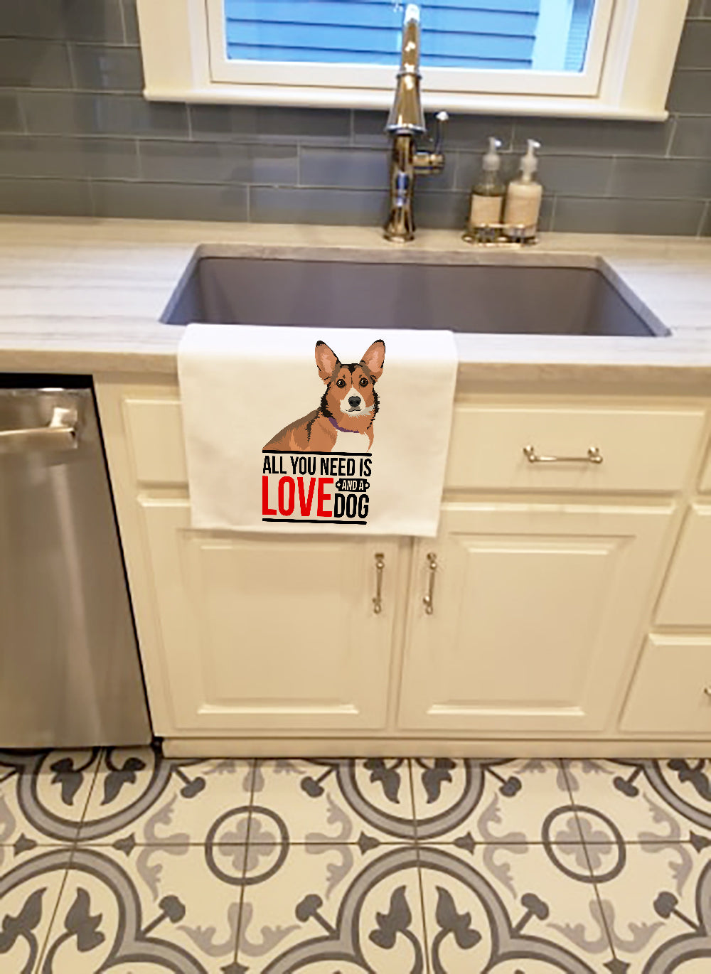 Pembroke Welsh Corgi Sable and White  Kitchen Towel Set of 2 White Dish Towels Decorative Bathroom Hand towel for Hand, Face, Hair, Yoga, Tea, Dishcloth, 19 X 28", White
