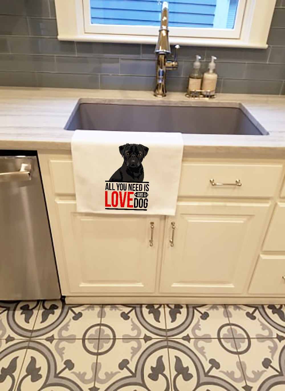 Pug Black #2  Kitchen Towel Set of 2 White Dish Towels Decorative Bathroom Hand towel for Hand, Face, Hair, Yoga, Tea, Dishcloth, 19 X 28", White