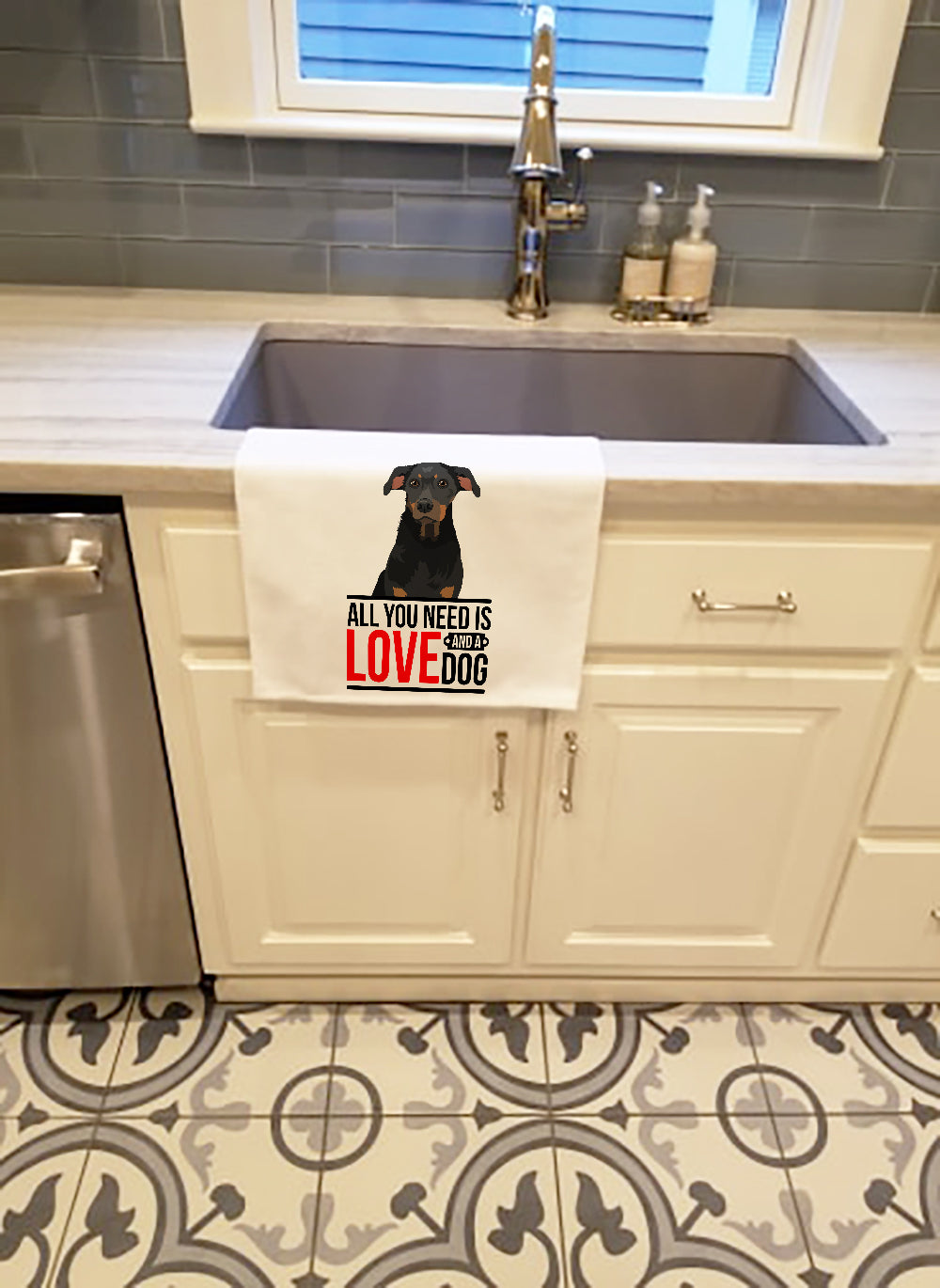 Rottweiler Black and Tan #5  Kitchen Towel Set of 2 White Dish Towels Decorative Bathroom Hand towel for Hand, Face, Hair, Yoga, Tea, Dishcloth, 19 X 28", White