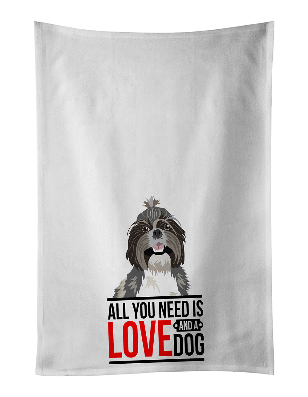 Shih-Tzu Silver and White #2  Kitchen Towel Set of 2 White Dish Towels Decorative Bathroom Hand towel for Hand, Face, Hair, Yoga, Tea, Dishcloth, 19 X 28", White