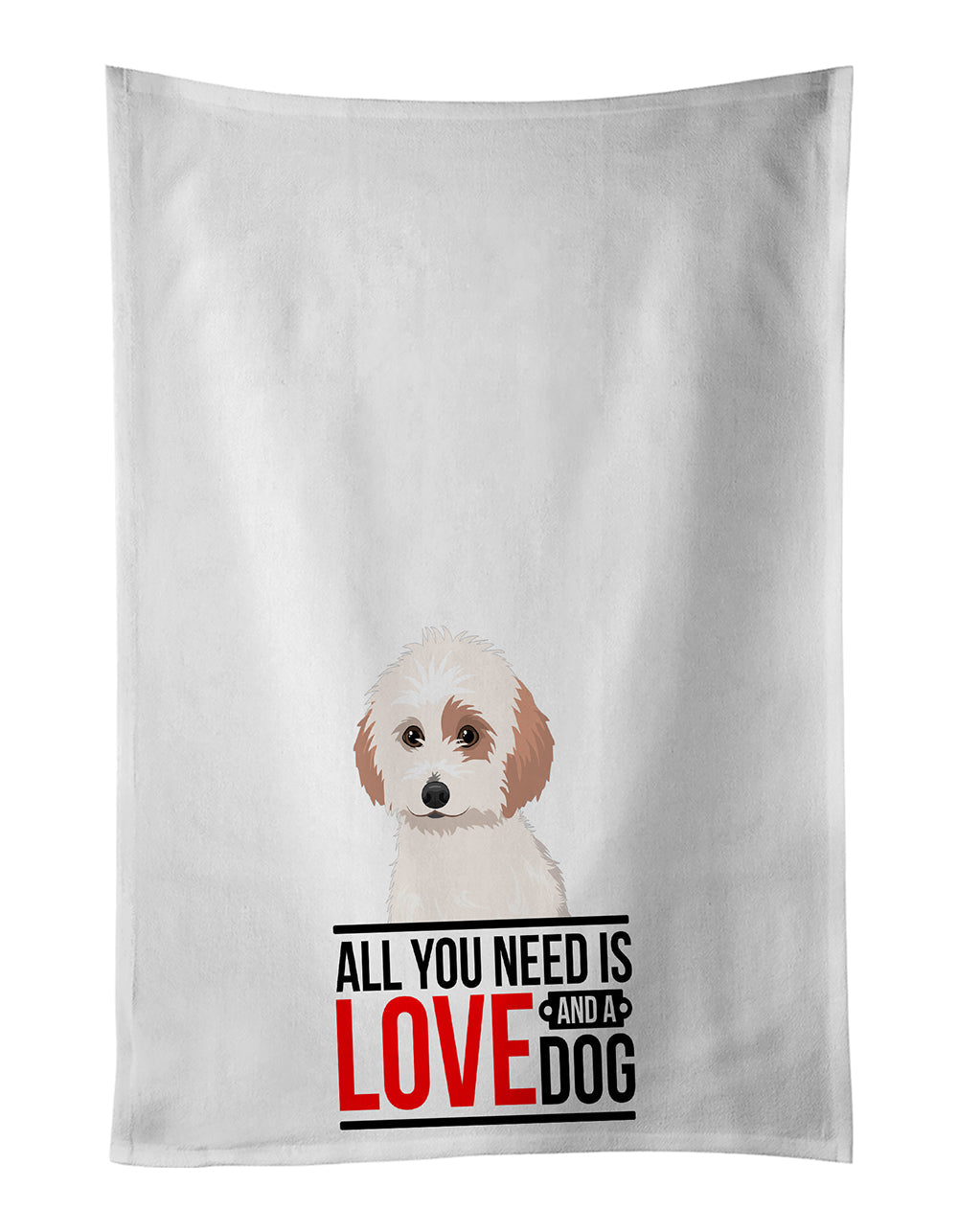 Shih-Tzu White and Red  Kitchen Towel Set of 2 White Dish Towels Decorative Bathroom Hand towel for Hand, Face, Hair, Yoga, Tea, Dishcloth, 19 X 28", White