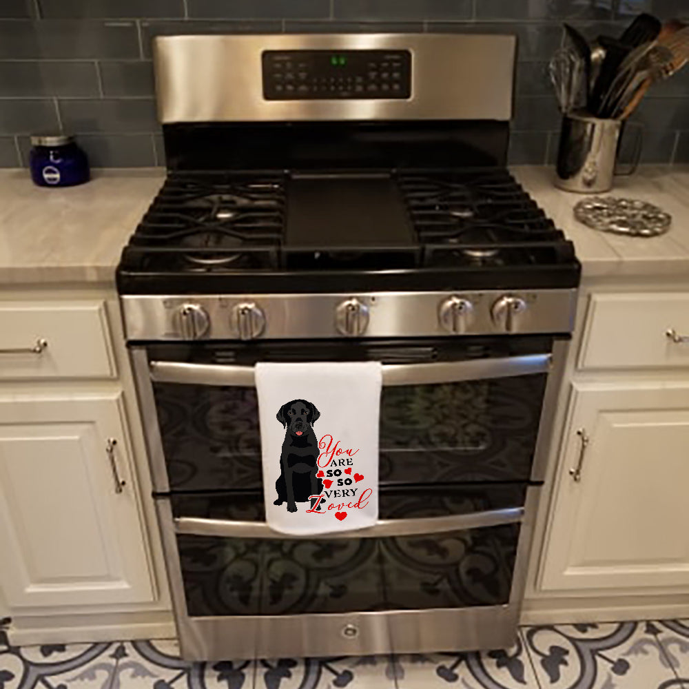 Labrador Retriever Black #3 so Loved Kitchen Towel Set of 2 White Dish Towels Decorative Bathroom Hand towel for Hand, Face, Hair, Yoga, Tea, Dishcloth, 19 X 28", White