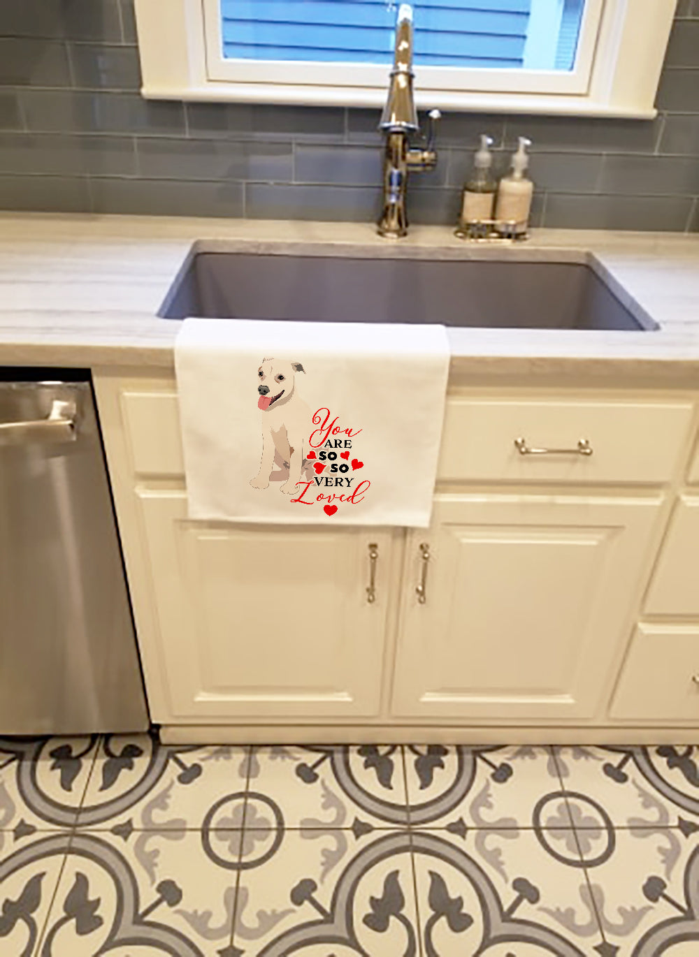 Pit Bull Puppy so Loved Kitchen Towel Set of 2 White Dish Towels Decorative Bathroom Hand towel for Hand, Face, Hair, Yoga, Tea, Dishcloth, 19 X 28", White