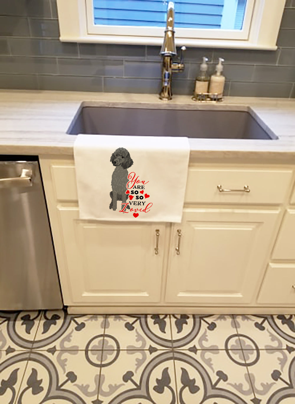 Poodle Standard Gray so Loved Kitchen Towel Set of 2 White Dish Towels Decorative Bathroom Hand towel for Hand, Face, Hair, Yoga, Tea, Dishcloth, 19 X 28", White