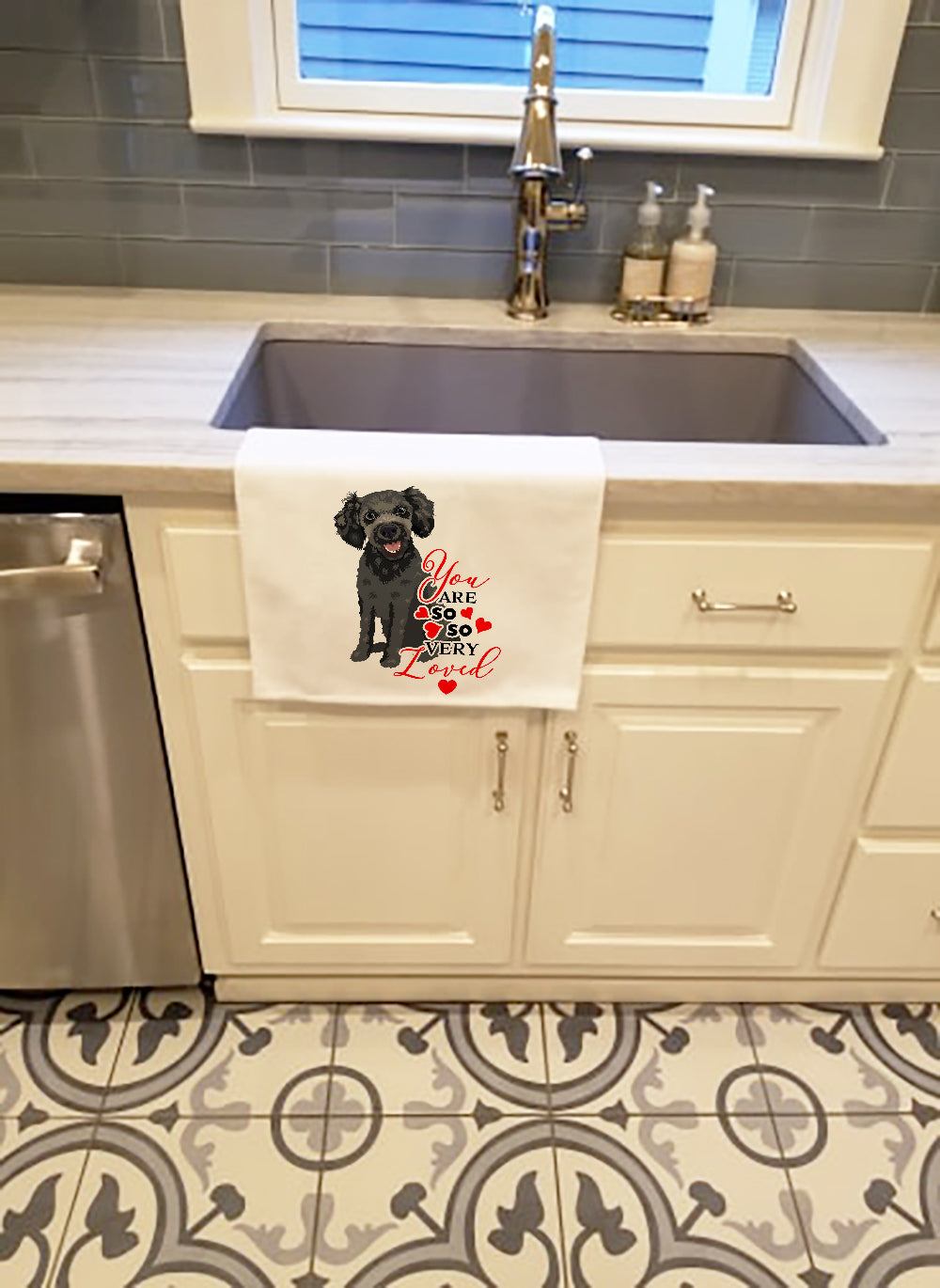 Poodle Toy Grey so Loved Kitchen Towel Set of 2 White Dish Towels Decorative Bathroom Hand towel for Hand, Face, Hair, Yoga, Tea, Dishcloth, 19 X 28", White