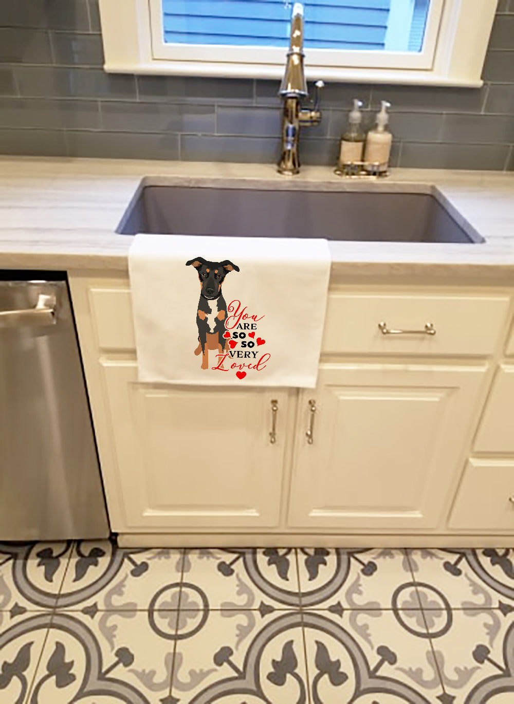 Rottweiler Black and Tan #6 so Loved Kitchen Towel Set of 2 White Dish Towels Decorative Bathroom Hand towel for Hand, Face, Hair, Yoga, Tea, Dishcloth, 19 X 28", White