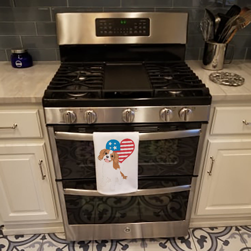 Cavalier King Charles Spaniel Blenheim #2 Patriotic Kitchen Towel Set of 2 White Dish Towels Decorative Bathroom Hand towel for Hand, Face, Hair, Yoga, Tea, Dishcloth, 19 X 28", White