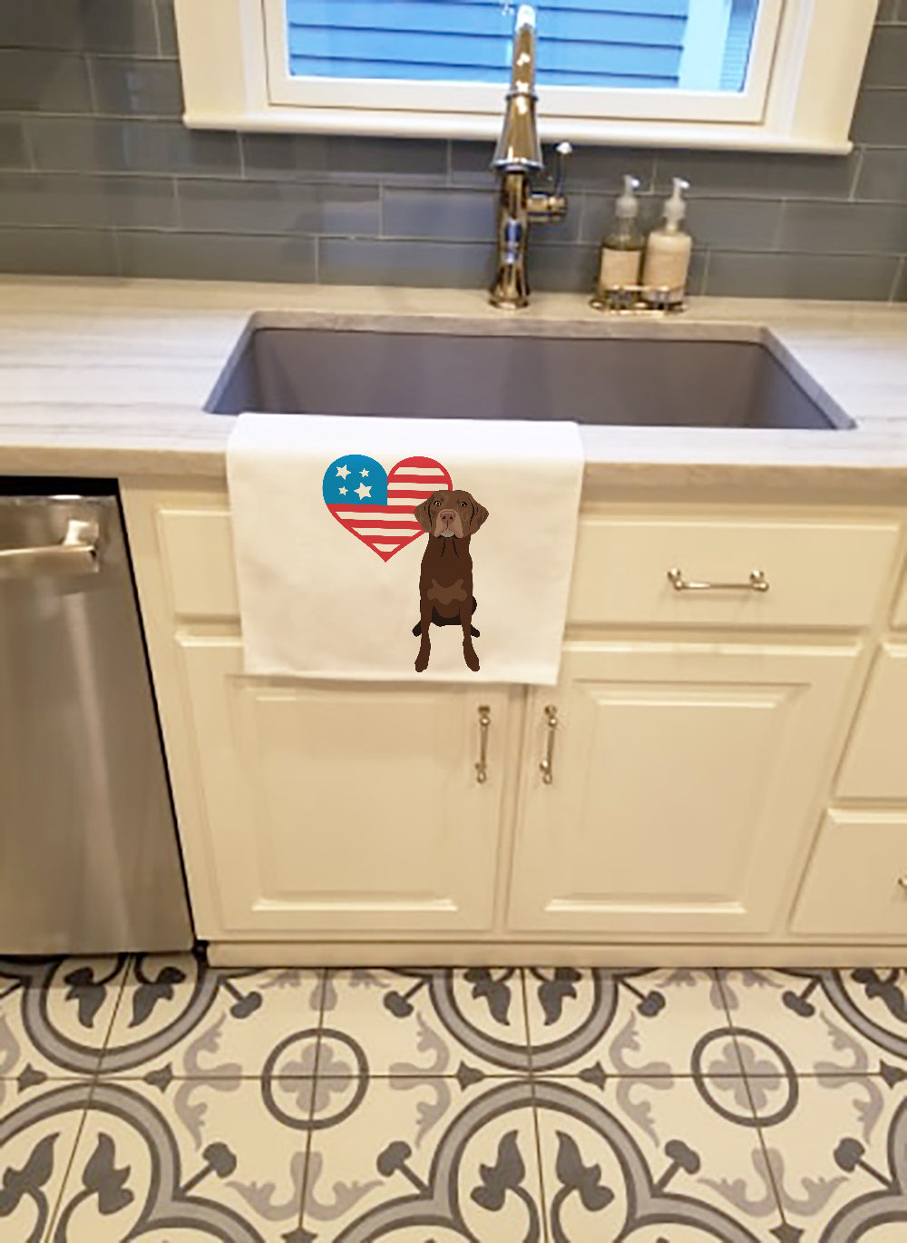 Labrador Retriever Chocolate #2 Patriotic Kitchen Towel Set of 2 White Dish Towels Decorative Bathroom Hand towel for Hand, Face, Hair, Yoga, Tea, Dishcloth, 19 X 28", White