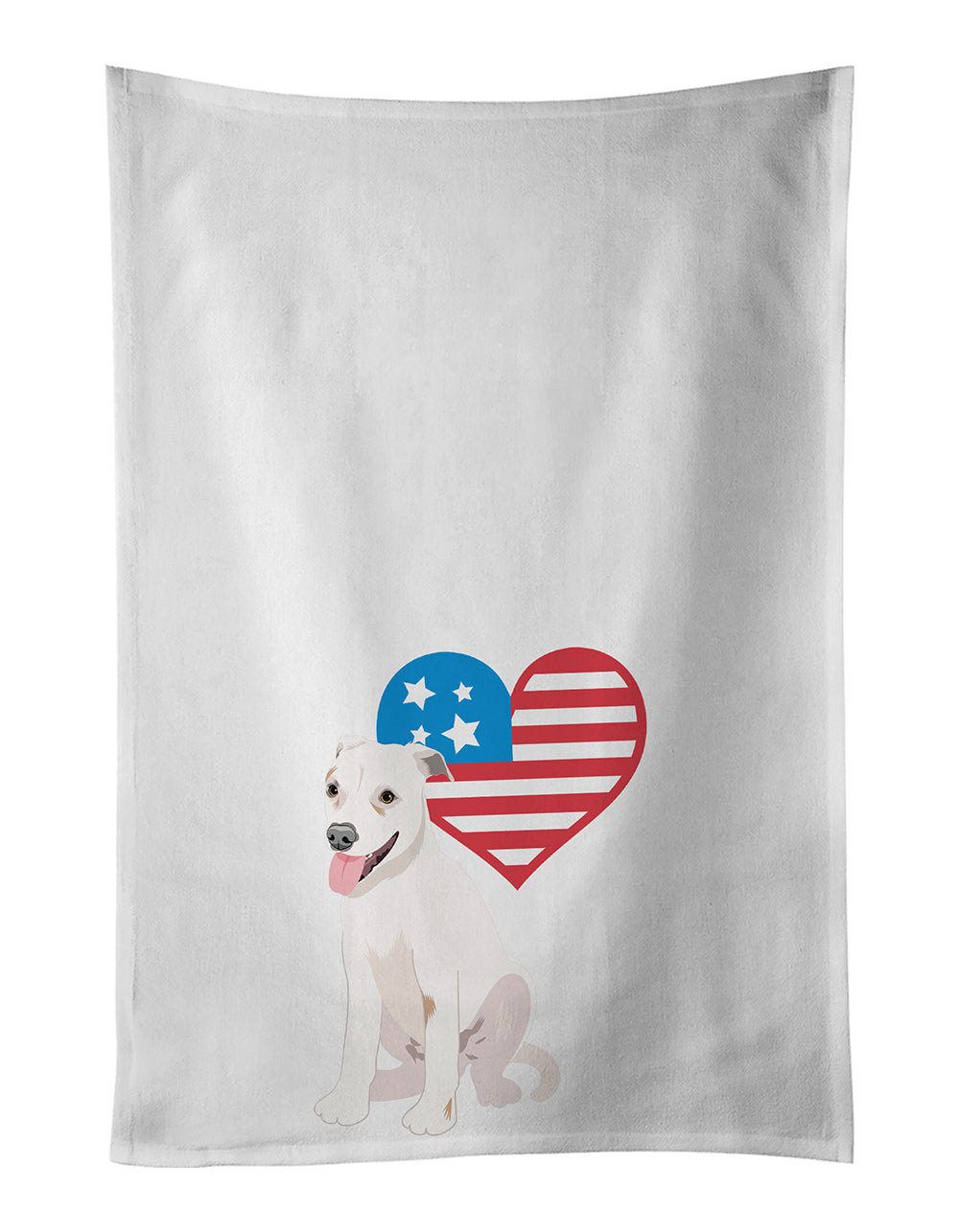 Pit Bull Puppy Patriotic Kitchen Towel Set of 2 White Dish Towels Decorative Bathroom Hand towel for Hand, Face, Hair, Yoga, Tea, Dishcloth, 19 X 28", White